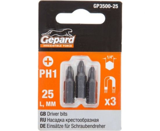 Бита магнитная 3 шт, PH1, 25 мм для шуруповерта Gepard GP3500-25 
