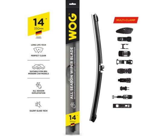 Щетка стеклоочистителя всесезонная бескаркасная бесшумная 14"/350 мм с адаптерами WOG WGC1401 – изображение 2
