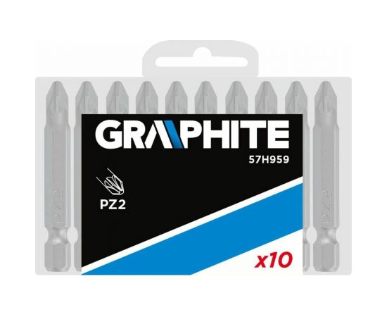 Биты PZ2, 50 мм, 1/4"", 10 шт GRAPHITE 57H959 – изображение 2