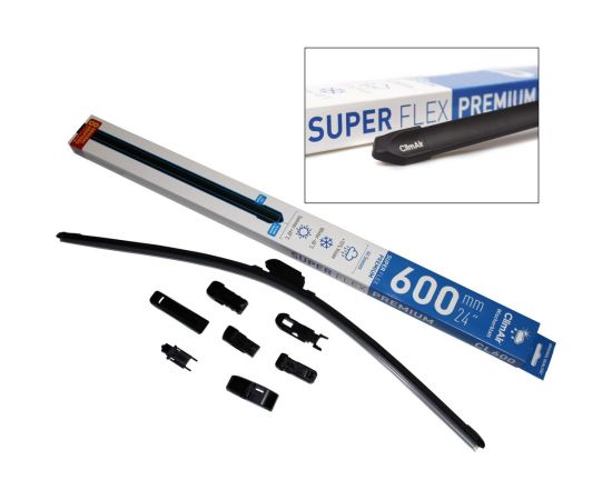 Щетка стеклоочистителя всесезонная бескаркасная SUPER FLEX PREMIUM 24""/600 мм, 8 адаптеров в комплекте Climair CL600 – изображение 2