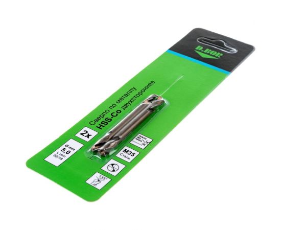 Сверло по металлу двухсторонне COBALT 5%, HSS-Co, 5х18х62 мм, 2 шт D.BOR D-TD-DE-CO5-050-02 – изображение 5