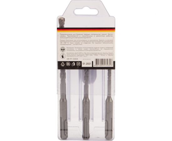 Набор буров по бетону 5x110 мм, 6x110 мм, 8x160 мм, 3 шт, SDS Plus KRANZ KR-91-0404 – изображение 6