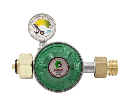 Регулятор давления газа DK-005 (выход резьба 1/2) с пред. клапаном, кнопкой и манометром DRAGONKIT 00-00002969 