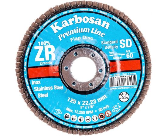 Круг лепестковый торцевой, угловой, цирконат 100% 125х22.2 мм, P-60 ABRAFORM AF-FLAP-CN-125-P60-ZR100 