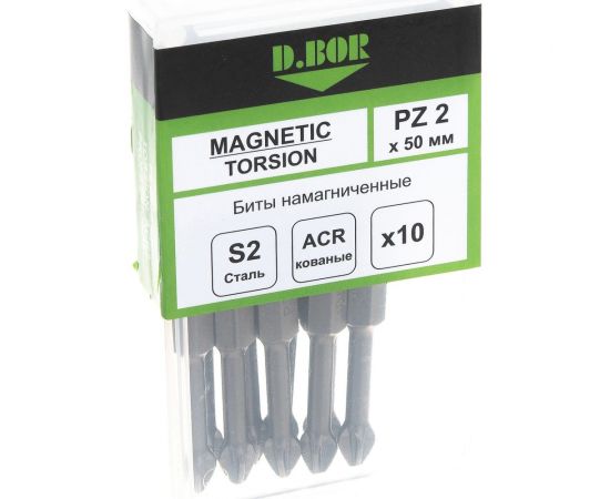 Биты намагниченные MAGNETIC (10 шт; Pz2; 50 мм; Torsion) D.BOR D-MTA-PZ02-050-010 