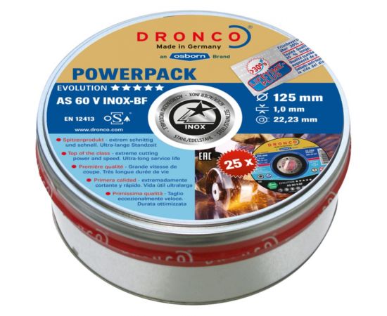 Диск отрезной по металлу Evolution AS 60 V BOX-25 (25 шт в жестяной коробке; 125x1x22.23 мм) DRONCO 6900873100 