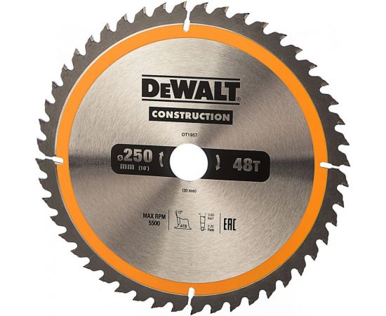 Пильный диск CONSTRUCT (250х30 мм; 48 ATB) DEWALT DT1957 