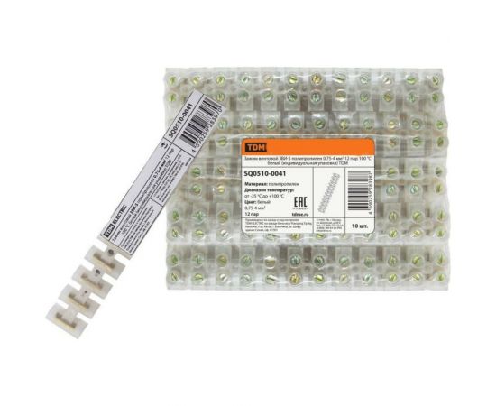 Винтовой зажим TDM ЗВИ-5 полипропилен, 0.75-4 кв. мм, 12 пар, 100 градусов, белый SQ0510-0041 