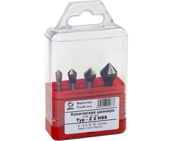 Набор зенковок (4 шт; 6.3-16 мм; 90 гр; HSS) Bucovice Tools 741802 