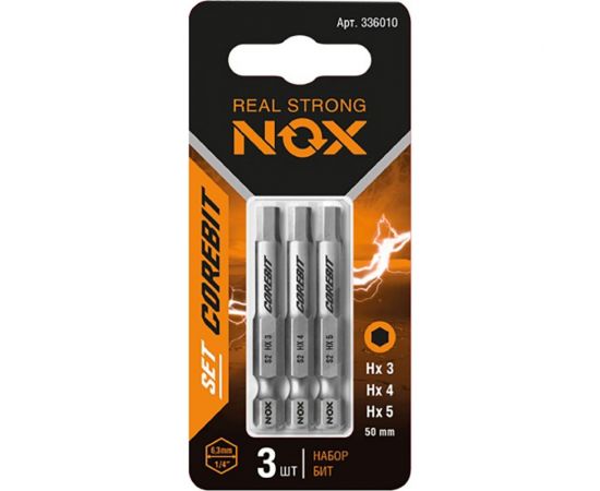 Набор бит (3 шт; Hex 3, 4, 5; 50 мм; карта; E6.3) NOX 336010 