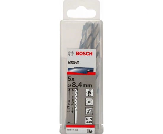 Сверло HSS-G STANDARD (5 шт; 8.4х117 мм; HSS) по металлу Bosch 2608585511 – изображение 2