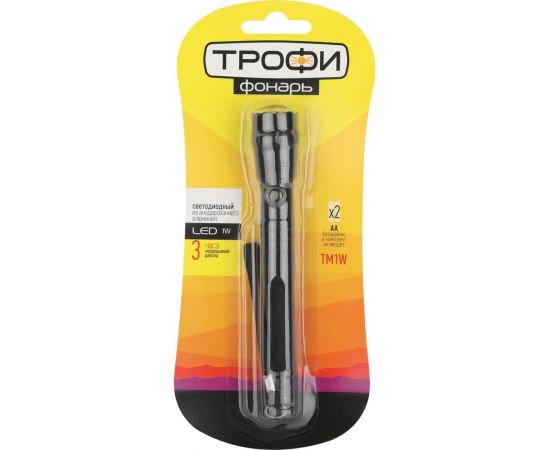 Светодиодный ручной фонарь ТРОФИ TM1W на батарейках 1x1W LED ударопрочный алюминий 2хАА, Б0023319 – изображение 9