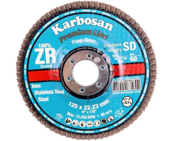 Круг лепестковый торцевой, прямой, цирконат 100% 125х22.2 мм, P-60 ABRAFORM AF-FLAP-FT-125-P60-ZR100 