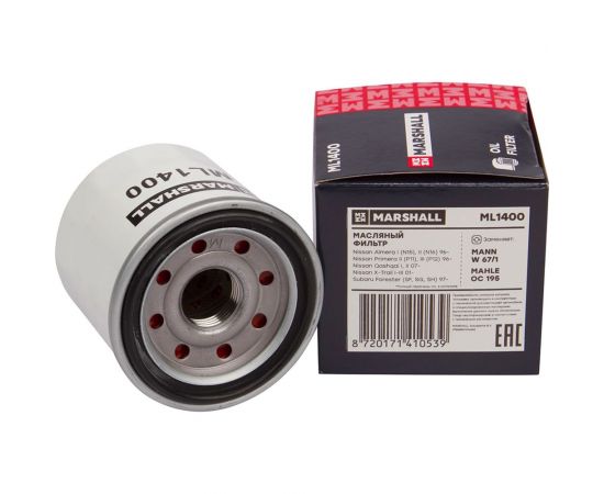 Фильтр масляный Nissan Primera II, III 96- / Qashqai I, II 07- / X-Trail I-III 01-, Subaru MARSHALL ML1400 