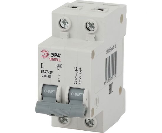 Автоматический выключатель ЭРА SIMPLE ВА 47-29 2P 6А C 4,5кА Б0039227 