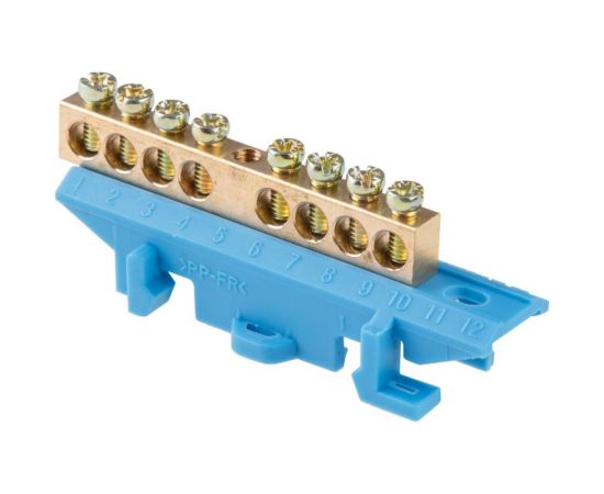 Нулевая N шина c изолятором ЮПИТЕР на DIN-рейку 6x9мм 8 групп большая стойка JP7209-02 