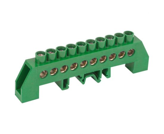 Шина PE земля в комбинированном зеленом изоляторе на DIN-рейку REXANT 6x9 мм 10 групп 11-2308 