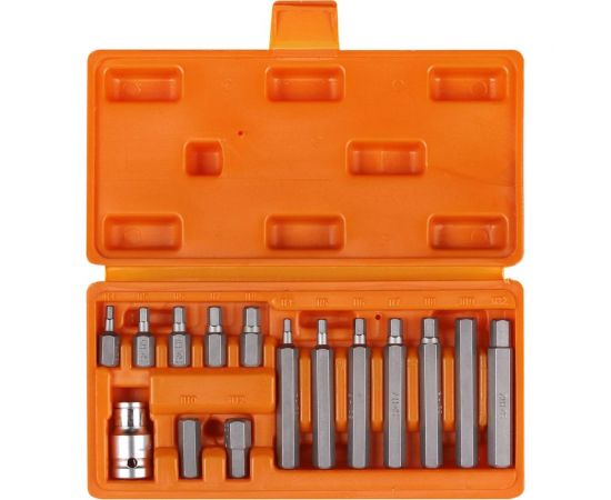 Набор бит вставок шестигранных в кейсе 3/8"", 30 мм и 75 мм, держатель бит 1/2"" DR, 15 предметов Airline AT-B-37 