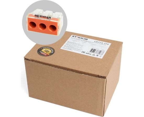 Монтажная 3-проводная клемма STEKKER для 1-жильного проводника, LD773-173, 39869 