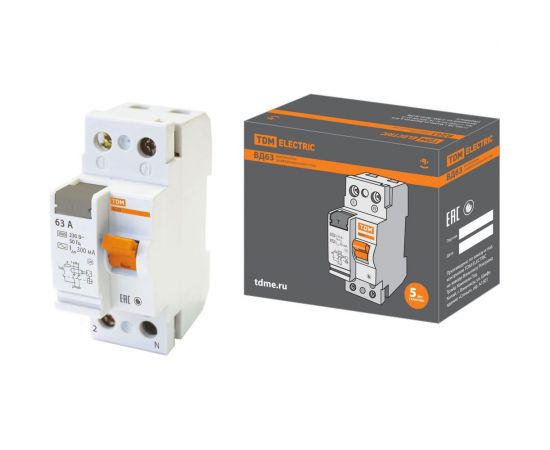 Устройство защитного отключения TDM УЗО ВД63 2Р, 63А, 300мА, электронное SQ0220-0024 