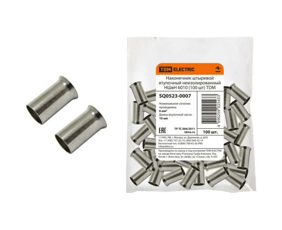 Штыревой втулочный неизолированный наконечник TDM НШвН 6010 100 штук SQ0523-0007 