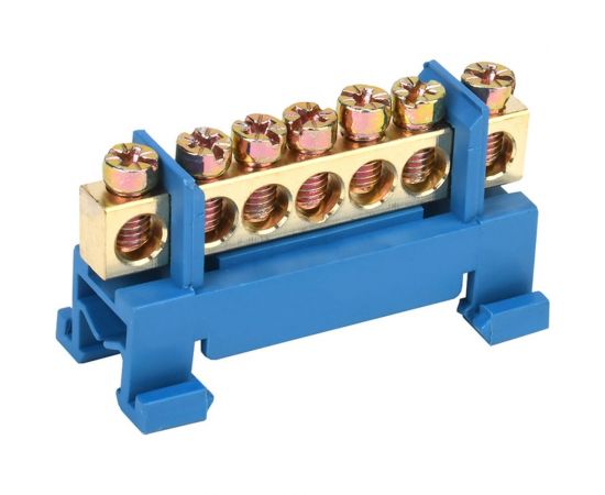 Нулевая N шина с синим изолятором тип Стойка на DIN-рейку REXANT 6x9 мм 7 групп 11-2352 