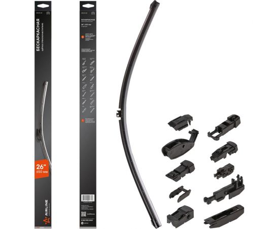 Щетка стеклоочистителя бескаркасная PRO 650 мм, 26"", 10 адаптеров Airline AWB-BK-650 