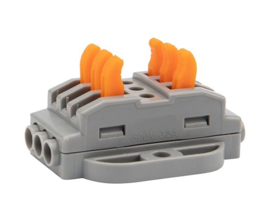 Проходная клемма REXANT с рычажком 3 полюса 0,08-4 мм2 с монтажной площадкой серая 25 шт 07-6263 – изображение 3