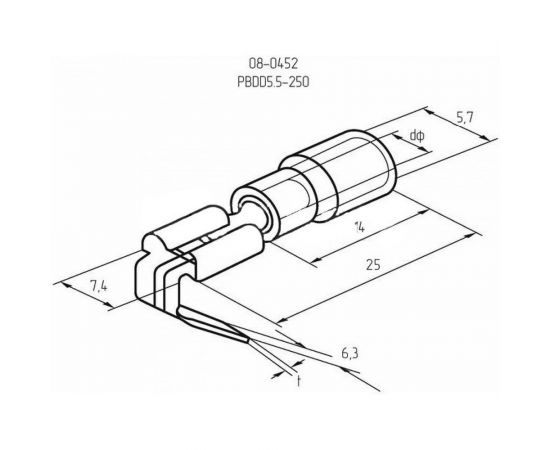 Плоская изолированная клемма REXANT гнездо 7.4мм + штекер - 6.3мм 4-6кв.мм /РПИо 6.0-7.5, 100 шт 08-0452 – изображение 3