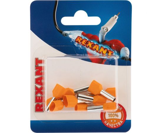 Штыревой втулочный изолированный наконечник REXANT F-12 мм 2x4 мм2 НШВи2 4.0-12 оранжевый 10 шт 06-0411-A – изображение 4