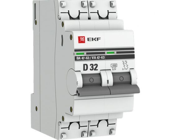 Автоматический выключатель EKF ВА 47-63, 2P, 32А, 4,5kA, PROxima SQ mcb4763-2-32D-pro 