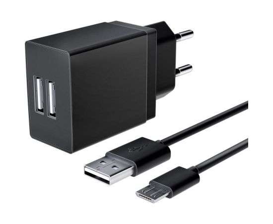 Универсальное сетевое зарядное устройство AKAI CH-6A05 2 USB 2.1A + кабель micro USB черный CH-6A05B 
