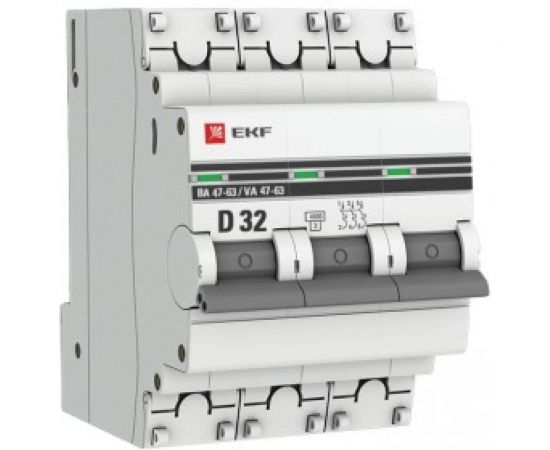 Автоматический выключатель EKF 3P 32А D 4,5kA ВА 47-63 PROxima SQmcb4763-3-32D-pro 