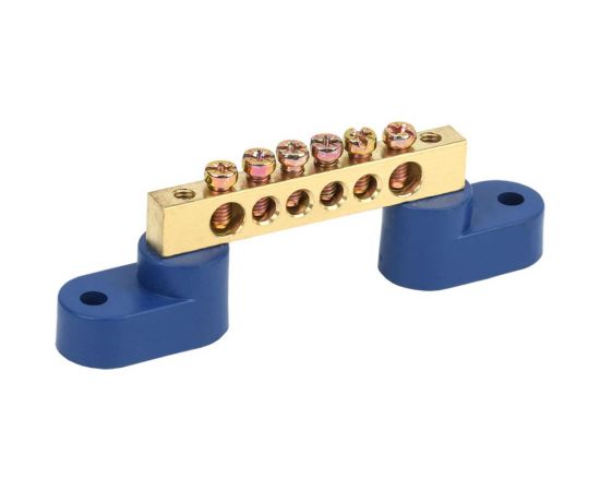 Нулевая N шина на двух угловых синих изоляторах REXANT 6х9 мм 6 групп 11-2325 