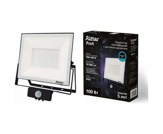 Светодиодный прожектор RITTER серия PROFI 230В 100 Вт 6500К 10000Лм IP65 черный с датчиком движения 53424 6 