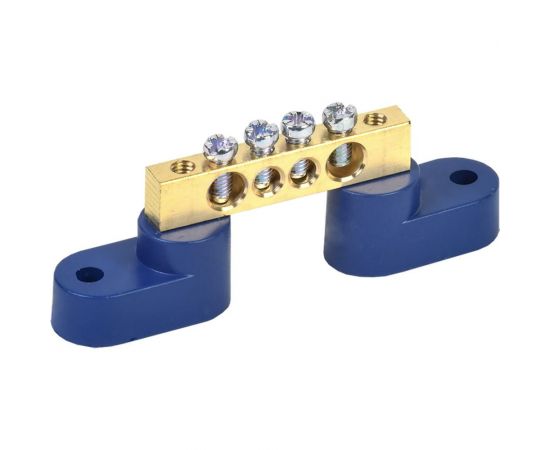 Нулевая N шина на двух угловых синих изоляторах REXANT 6х9 мм 4 группы 11-2324 