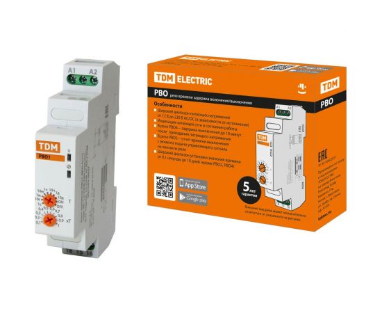 Реле времени TDM РВО1-ВКЛ-0,1с/10дн-8А-12/230В-DIN (зад.вкл., 0,1с-10дней, 12-230В AC/DC) SQ1503-0027 