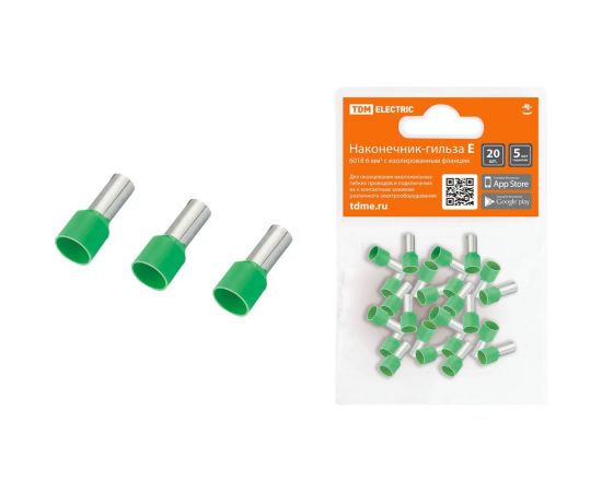 Наконечник-гильза TDM Е6018 6мм2 с изолированным фланцем 20шт SQ0568-0044 