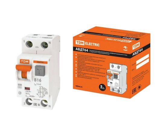 Автоматический выключатель дифференциального тока TDM АВДТ 64 B16 10мА SQ0205-0001 