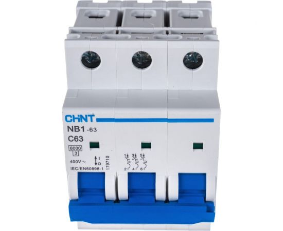 Автоматический выключатель CHINT NB1-63, 3P, 63A, 6кА, характеристика C 179710 