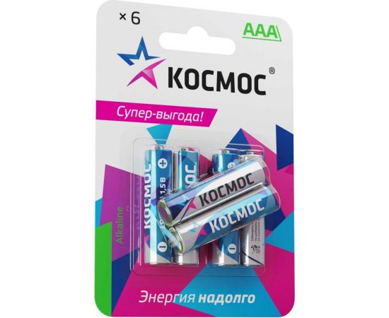 Алкалиновые элементы питания КОСМОС LR03 6 шт. на блистере, KOCLR03BL6 