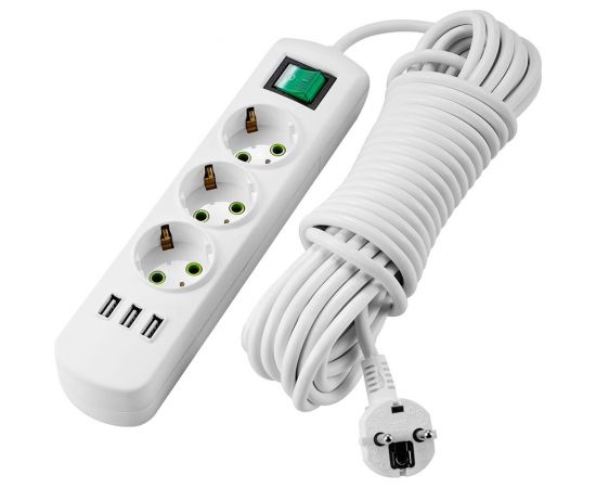 Удлинитель Lezard LETITIA с/з 3 входа 5 метра с выключ. c USB 721-0305-302U 