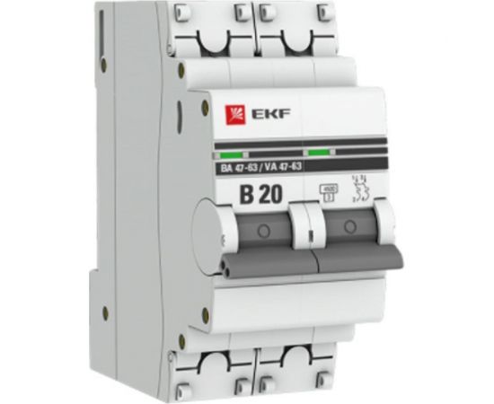 Автоматический выключатель EKF PROxima ВА 47-63 2P, 20А, 4,5kA, SQ mcb4763-2-20B-pro 