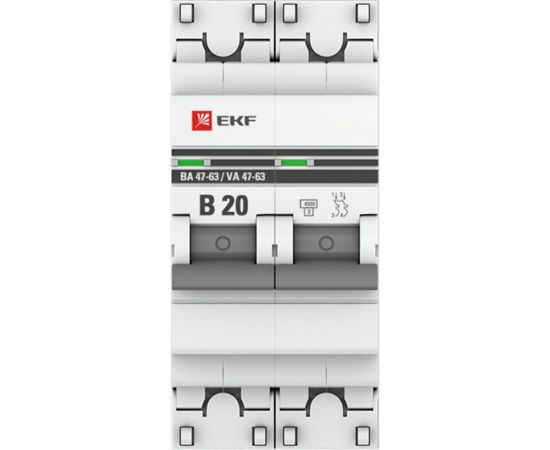 Автоматический выключатель EKF PROxima ВА 47-63 2P, 20А, 4,5kA, SQ mcb4763-2-20B-pro – изображение 2