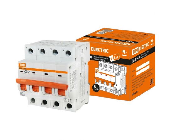 Автоматический выключатель TDM ВА47-60, 4Р, 32А, 6кА, характеристика С SQ0223-0128 – изображение 2