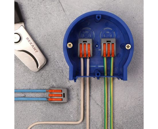 Соединительная 3-х проводная клемма REXANT с рычажком 0,08-4 мм2 серая 5 шт 06-0201-B5 – изображение 2