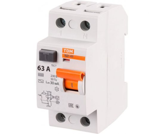 Устройство защитного отключения TDM ВД1-63 2Р 63А 30мА SQ0203-0019 – изображение 2