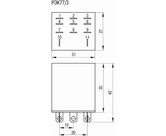 Реле IEK РЭК77/3 LY3 10А 12В АC RRP10-3-10-012A – изображение 2