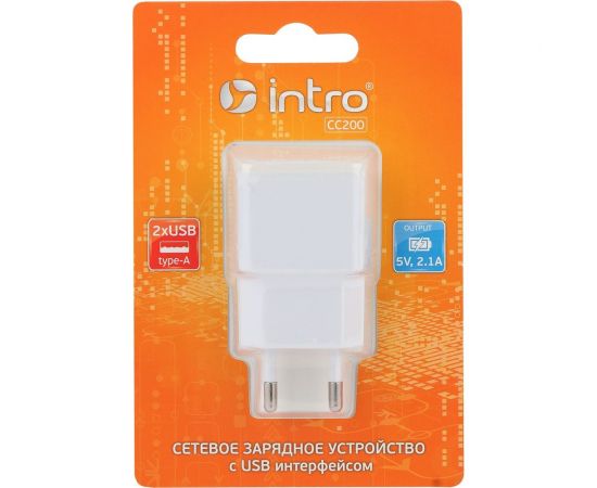 Сетевая зарядка Intro USB, 2 USB, 2.1A Б0035553 – изображение 2