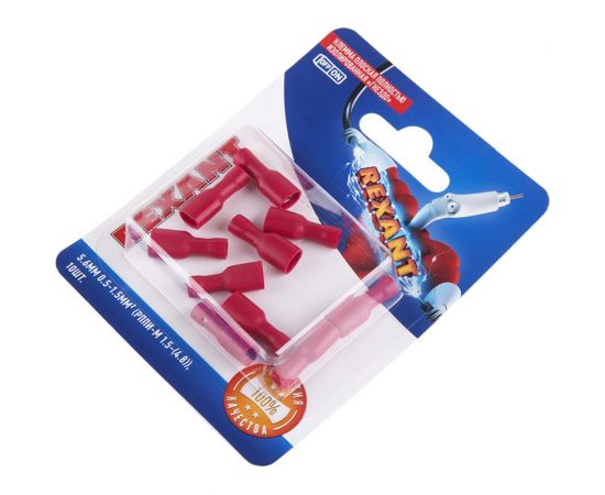 Плоская полностью изолированная клемма REXANT РППи-м 1,5-(4,8) гнездо 5,6 мм 0,5-1,5 мм2 красная 10 06-0392-A – изображение 3